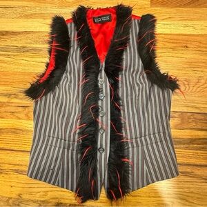 Reimagined Linda Allard Ellen Tracy Pinstripe Vest with Faux Fur Accents. M/L